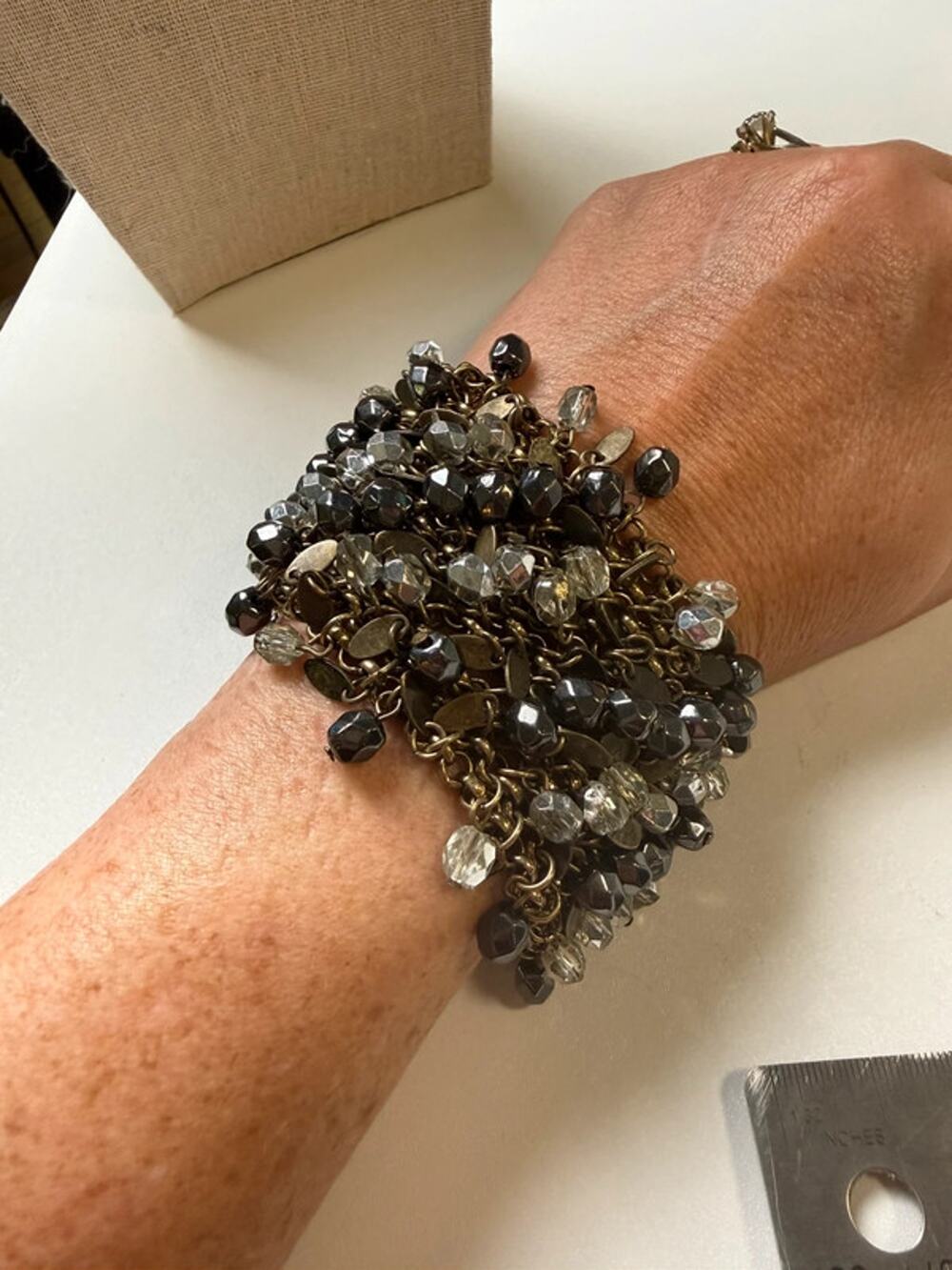 Beaded cuff bracelet adjustable 5.5”-7.5”
